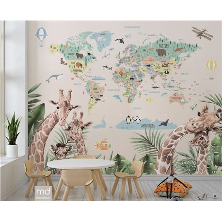 Бесшовные фотообои фреска Карта мира, арт. k12, Mondeco