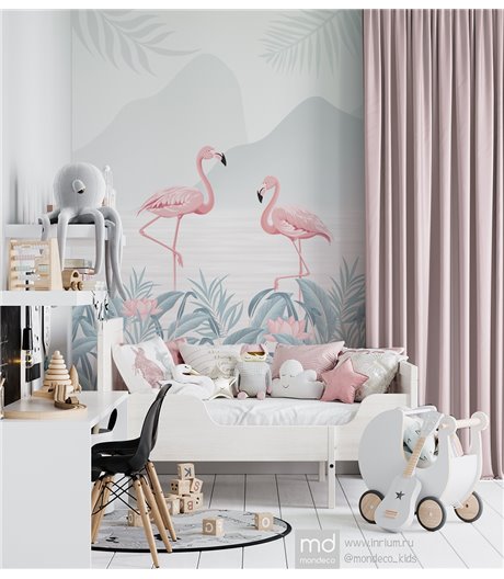 Обои Фламинго в интерьере детской комнаты