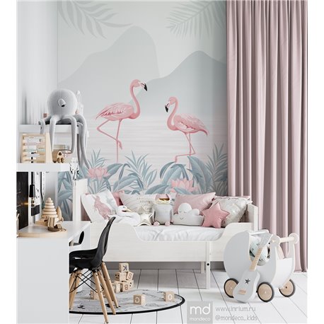 Обои Фламинго в интерьере детской комнаты