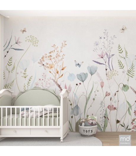 Бесшовные обои для детской комнаты Листья и птицы (арт. cv021), Mondeco