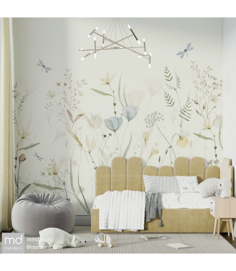 Дизайнерские Обои в детскую комнату Цветы со стрекозами (арт. cv029), Mondeco