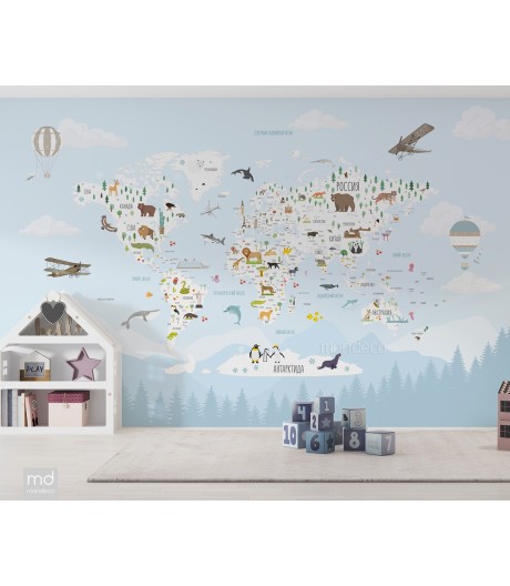 Бесшовные фотообои фреска Карта мира Горы, Mondeco