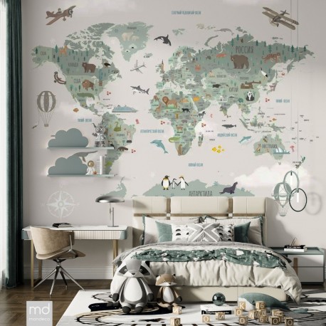Обои для детской комнаты Карта мира 7