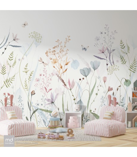 Бесшовные обои для детской комнаты Цветы и бабочки (арт. cv025), Mondeco