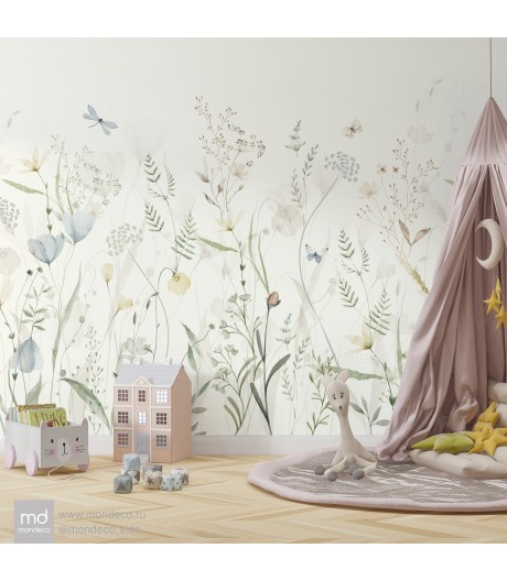 Дизайнерские Обои в детскую комнату Цветы со стрекозами (арт. cv029), Mondeco