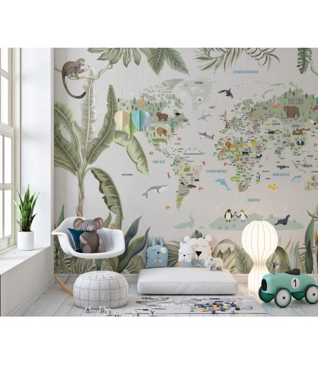 Бесшовные фотообои фреска Карта мира Тропики (арт. map24)