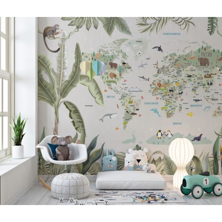 Бесшовные фотообои фреска Карта мира Тропики (арт. map24)