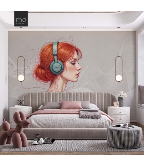Бесшовные обои Девушка слушает музыку (арт. muz08), Mondeco