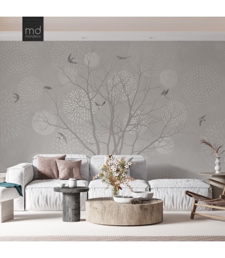 Бесшовные обои Ласточки и дерево (арт. zh14), Mondeco