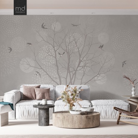 Бесшовные обои Ласточки и дерево (арт. zh14), Mondeco