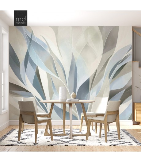 Бесшовные обои Абстрактные голубые листья (арт. ab23), Mondeco