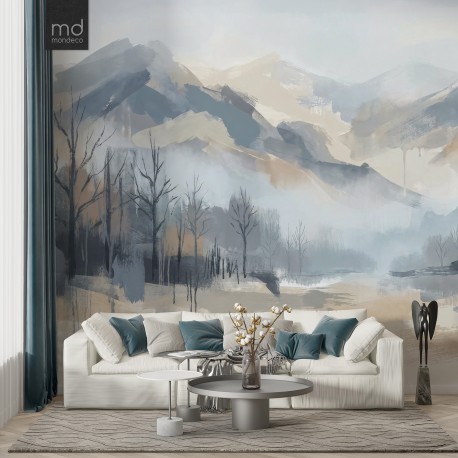 Бесшовные обои Лес и горы в синеве (арт. prw43), Mondeco