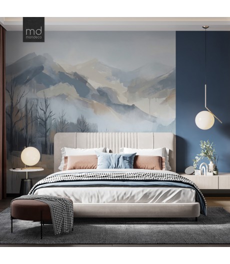 Бесшовные обои Лес и горы в синеве (арт. prw43), Mondeco