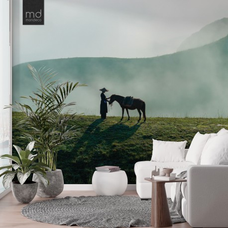 Бесшовные обои Лес и горы в синеве (арт. prw43), Mondeco